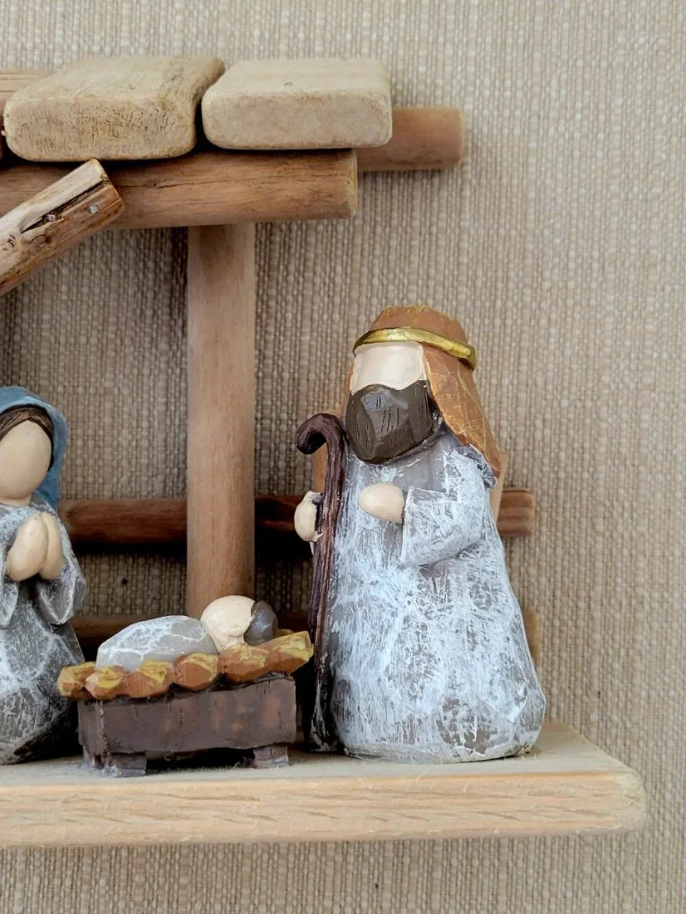 Miniature Wooden Nativity Set Holy Family Rustic Christmas Tabletop Tree Decor